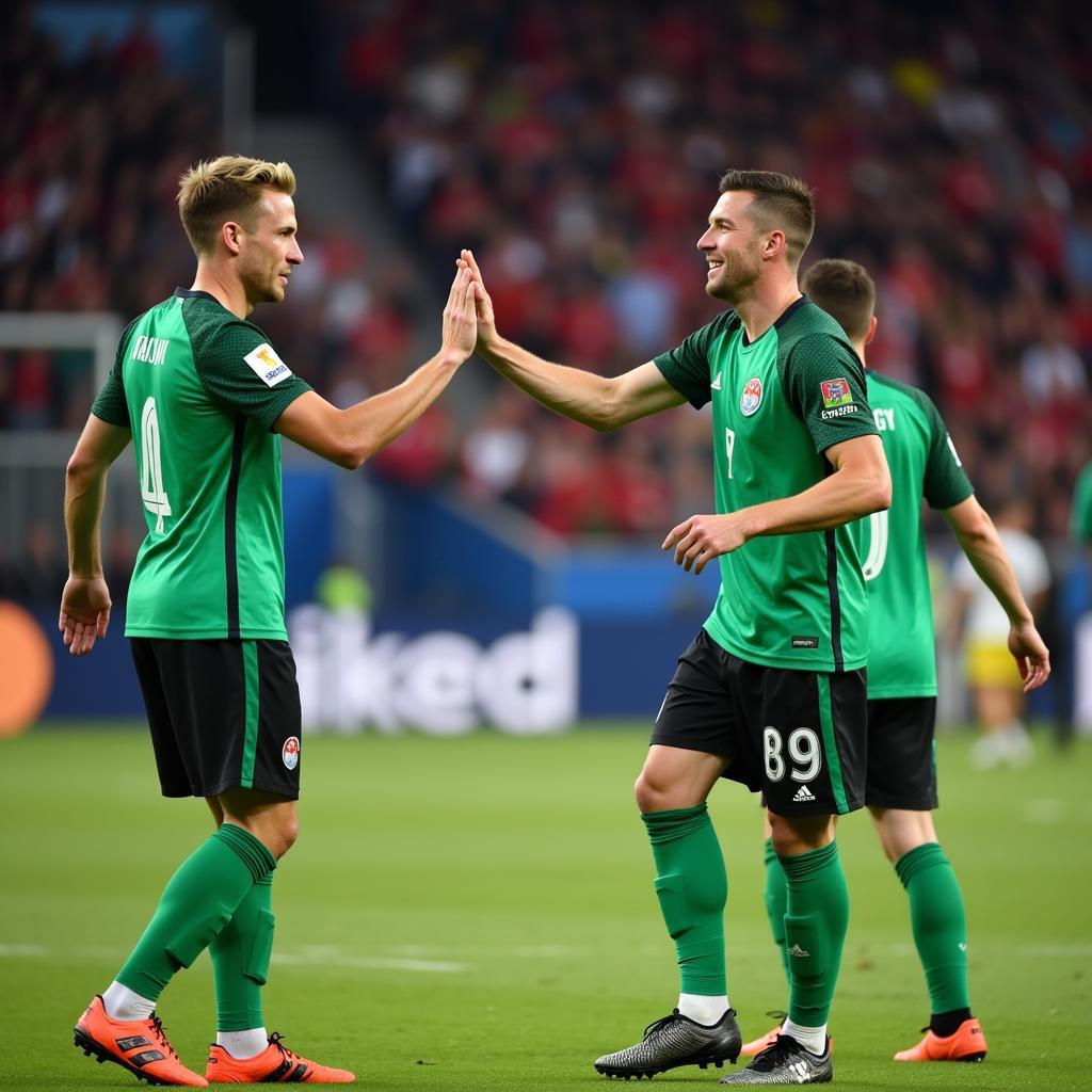 De Bruyne and Haaland high-five during a match