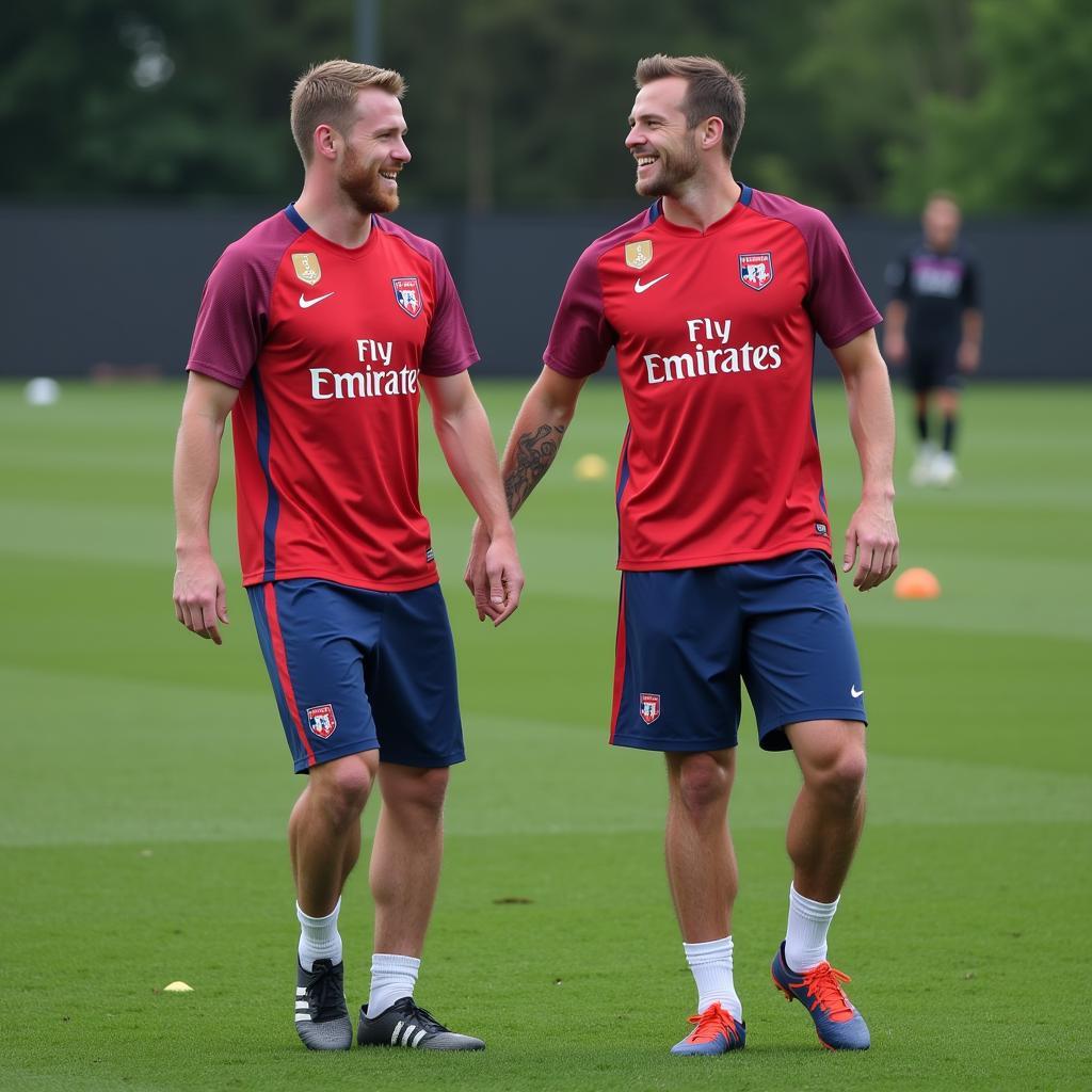 De Bruyne and Haaland share a laugh during training