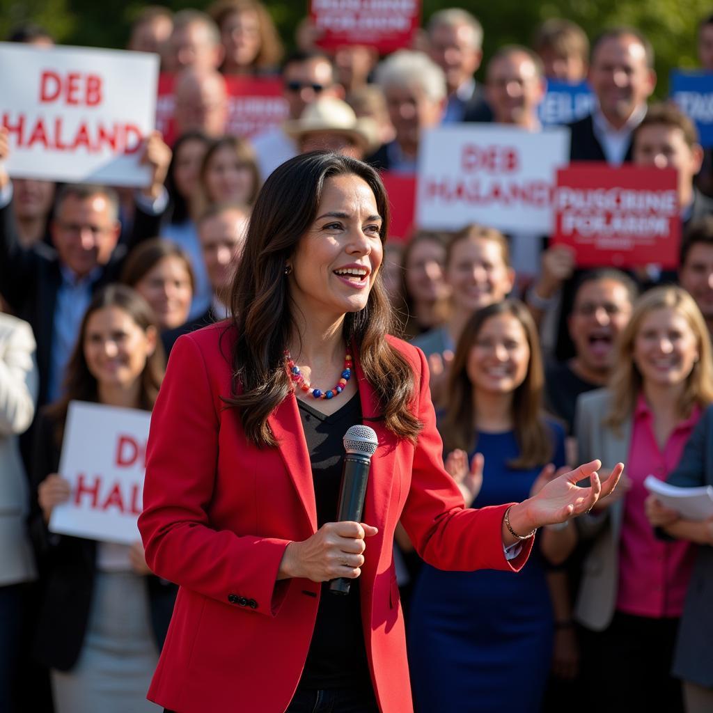 Deb Haaland speaking at a campaign rally