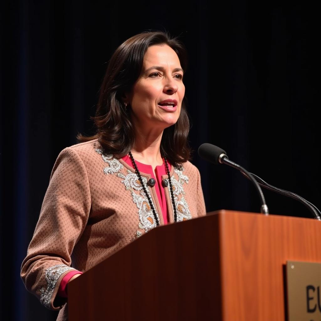 Deb Haaland speaking at a podium