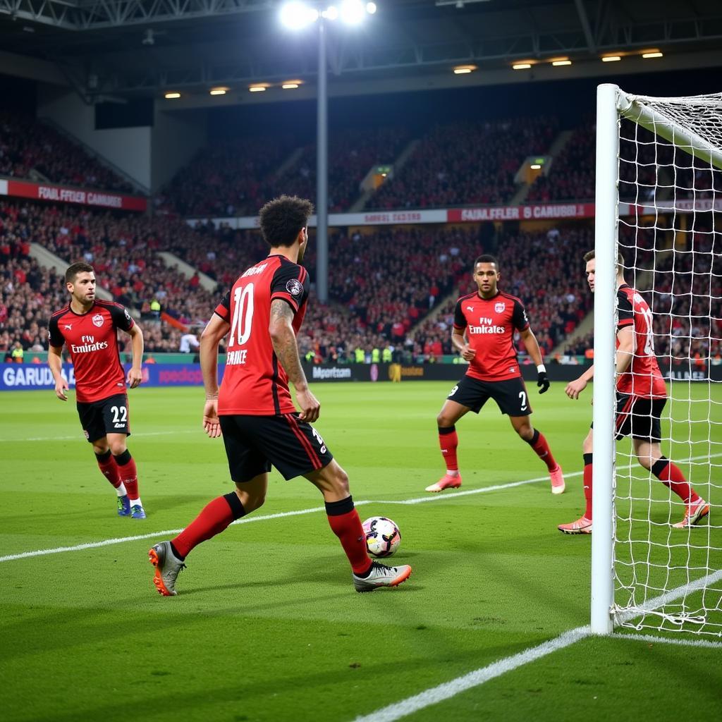 Defenders forming a wall to block a free-kick.