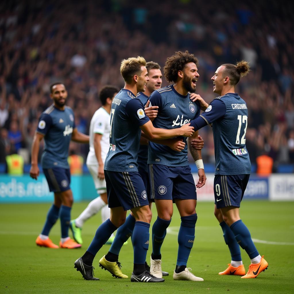 Delanco Van Crooij celebrating a crucial goal with teammates