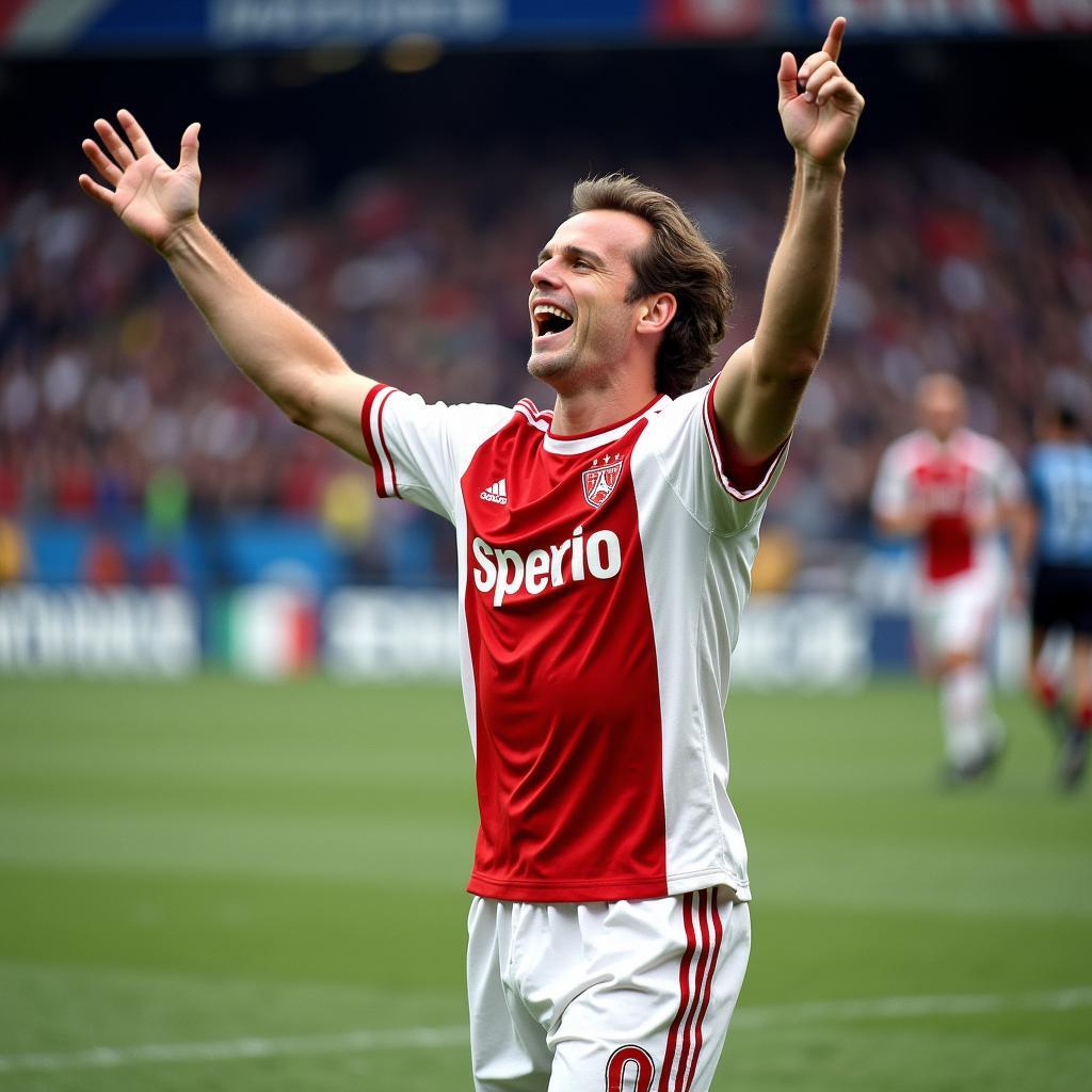 Dennis Bergkamp celebrating a goal for Ajax