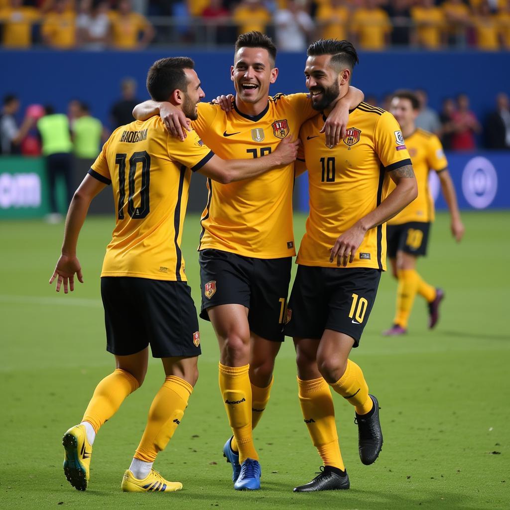 Diaz Football Player: Celebrating a Goal with Teammates