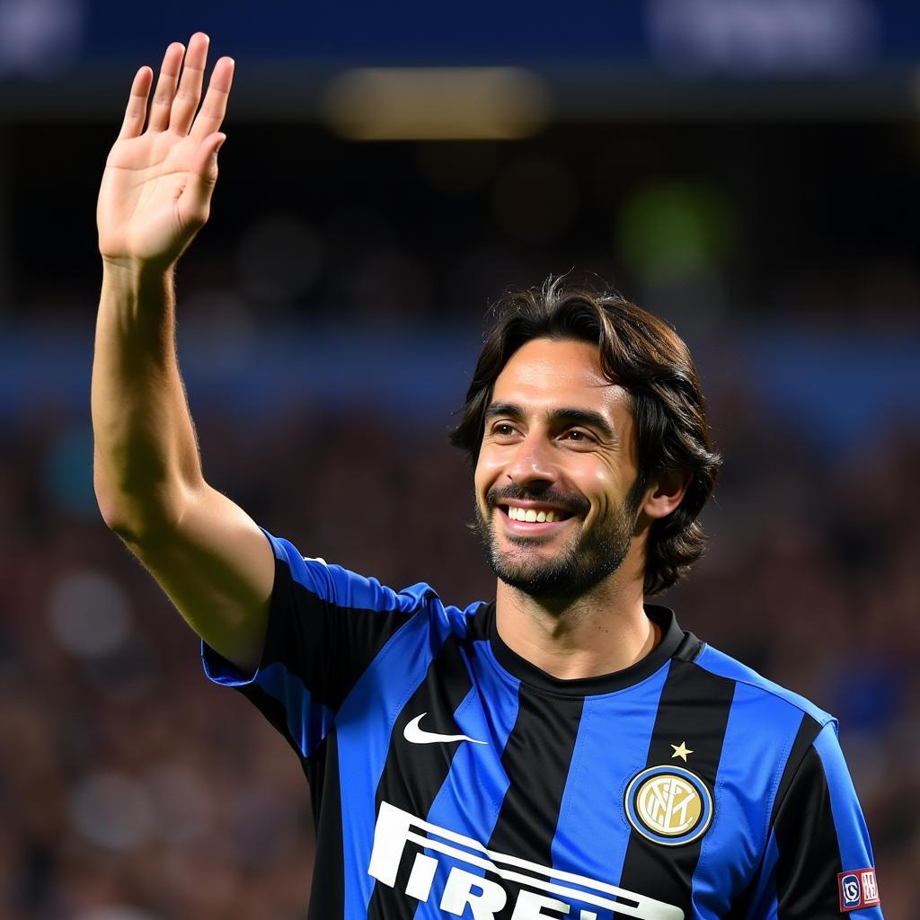 Diego Milito waving to Inter Milan fans