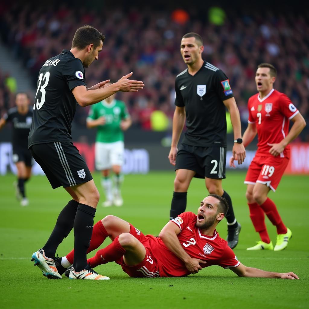 Footballer diving on the pitch