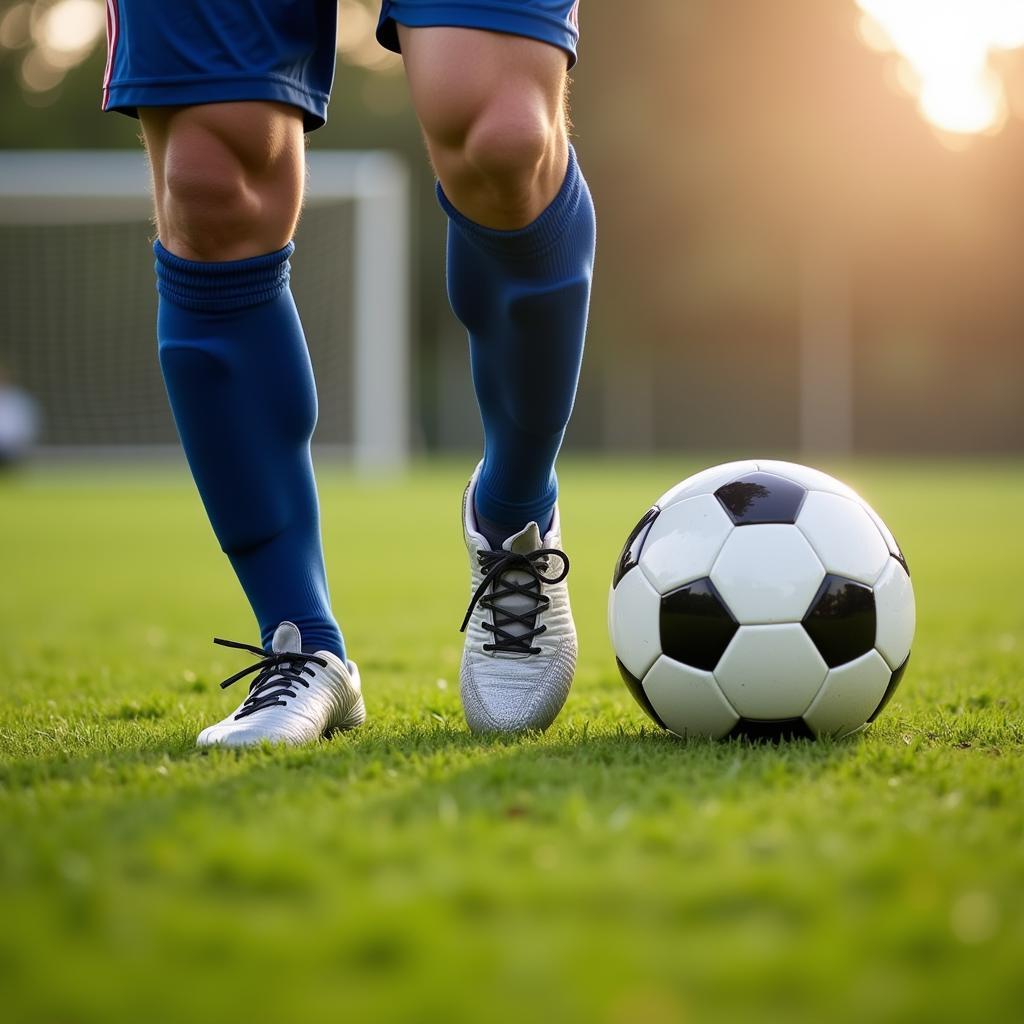 Soccer player dribbling with dominant foot