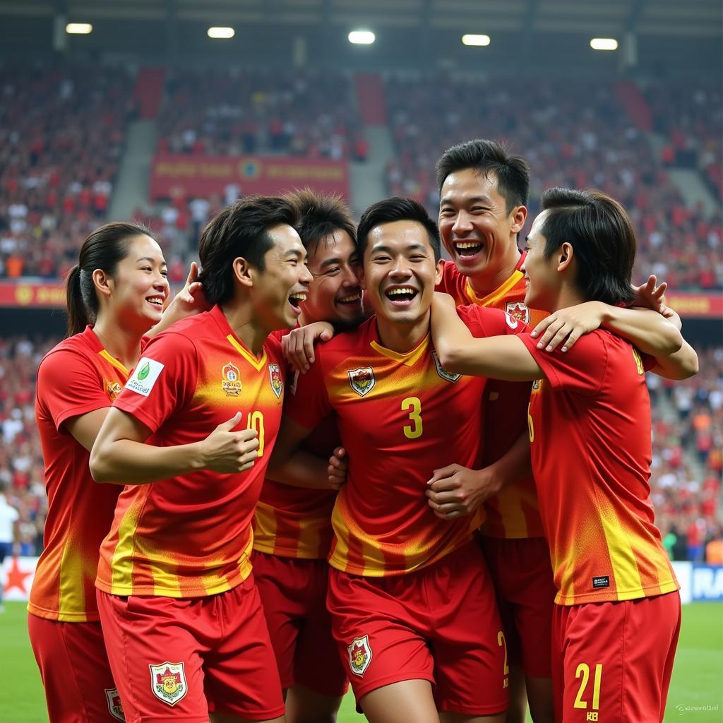 Đồng Tâm Long An players celebrating a victory