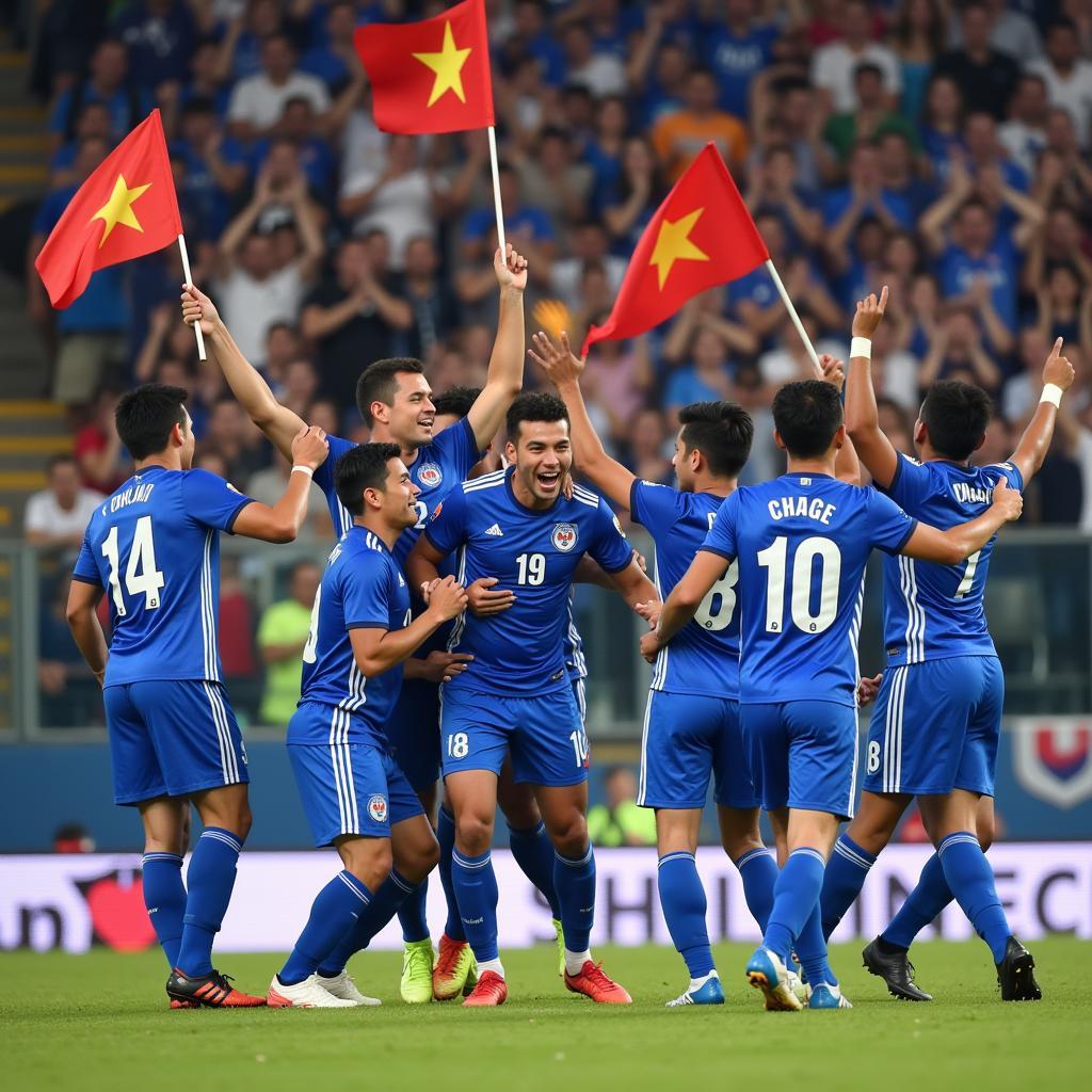 Đồng Tháp FC players celebrating a goal