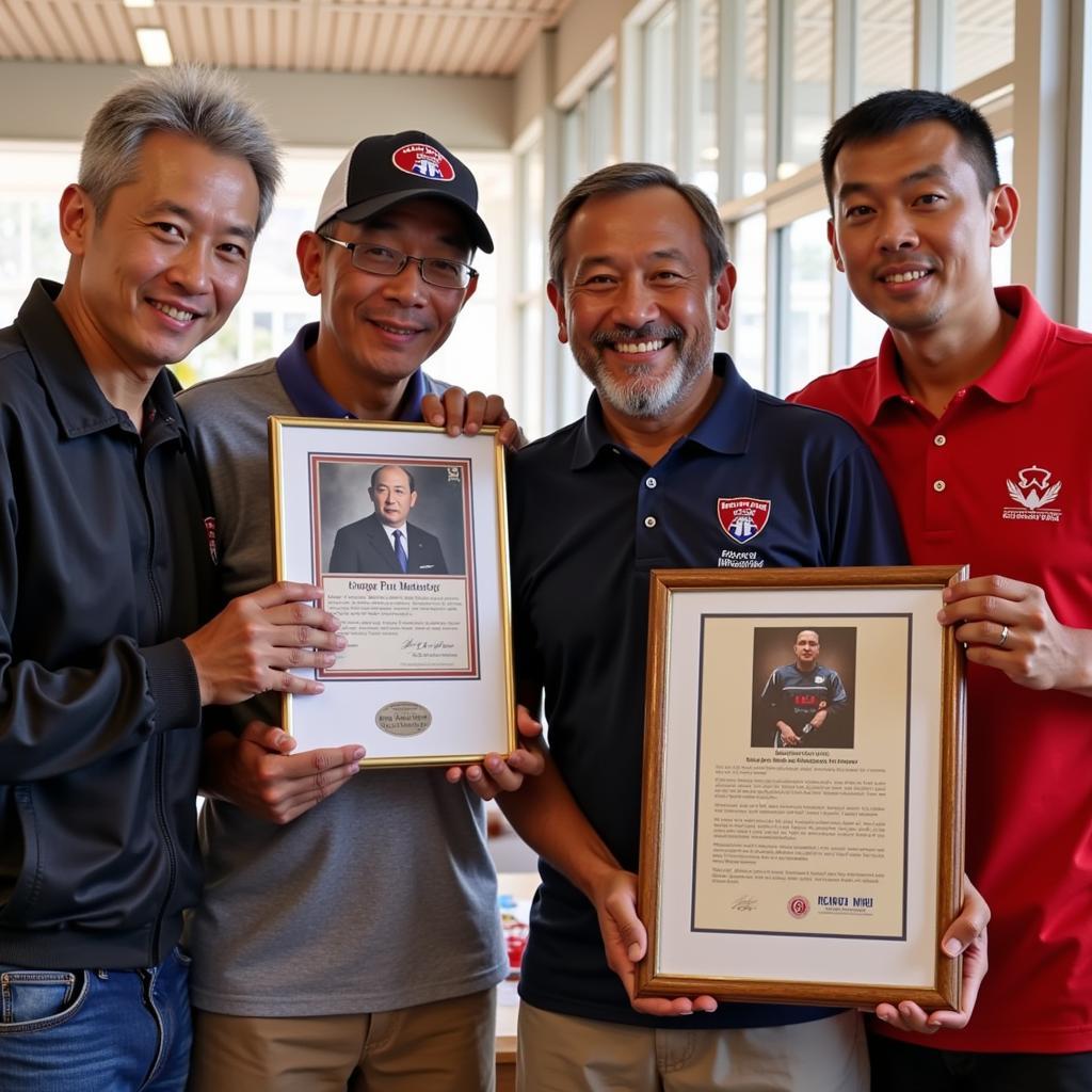 Former Dong Trieu players being honored at a ceremony