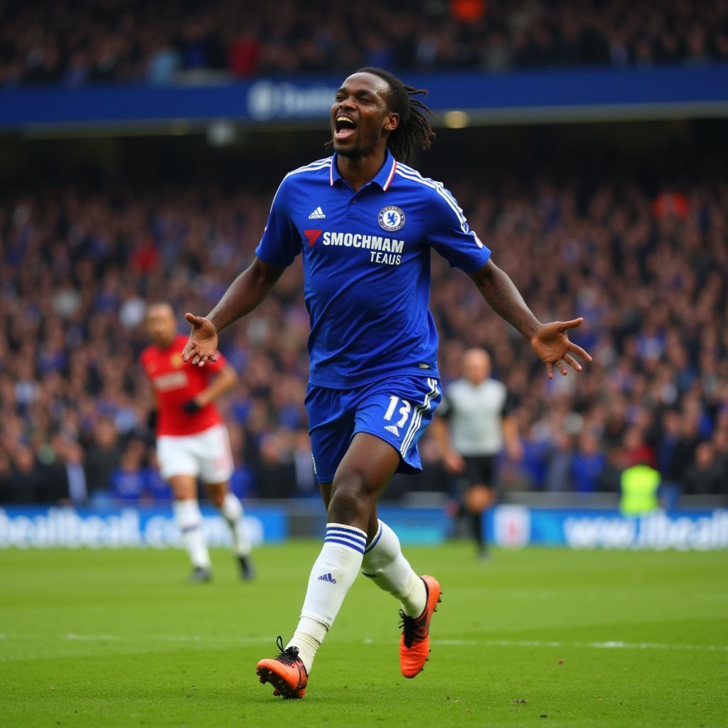 Didier Drogba Celebrates a Goal for Chelsea