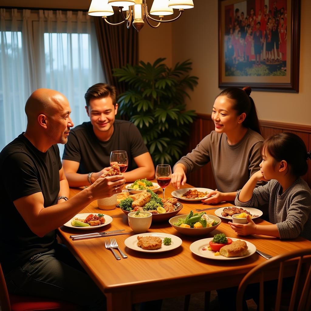 Erling Haaland enjoying a meal with Đức Huy and his family