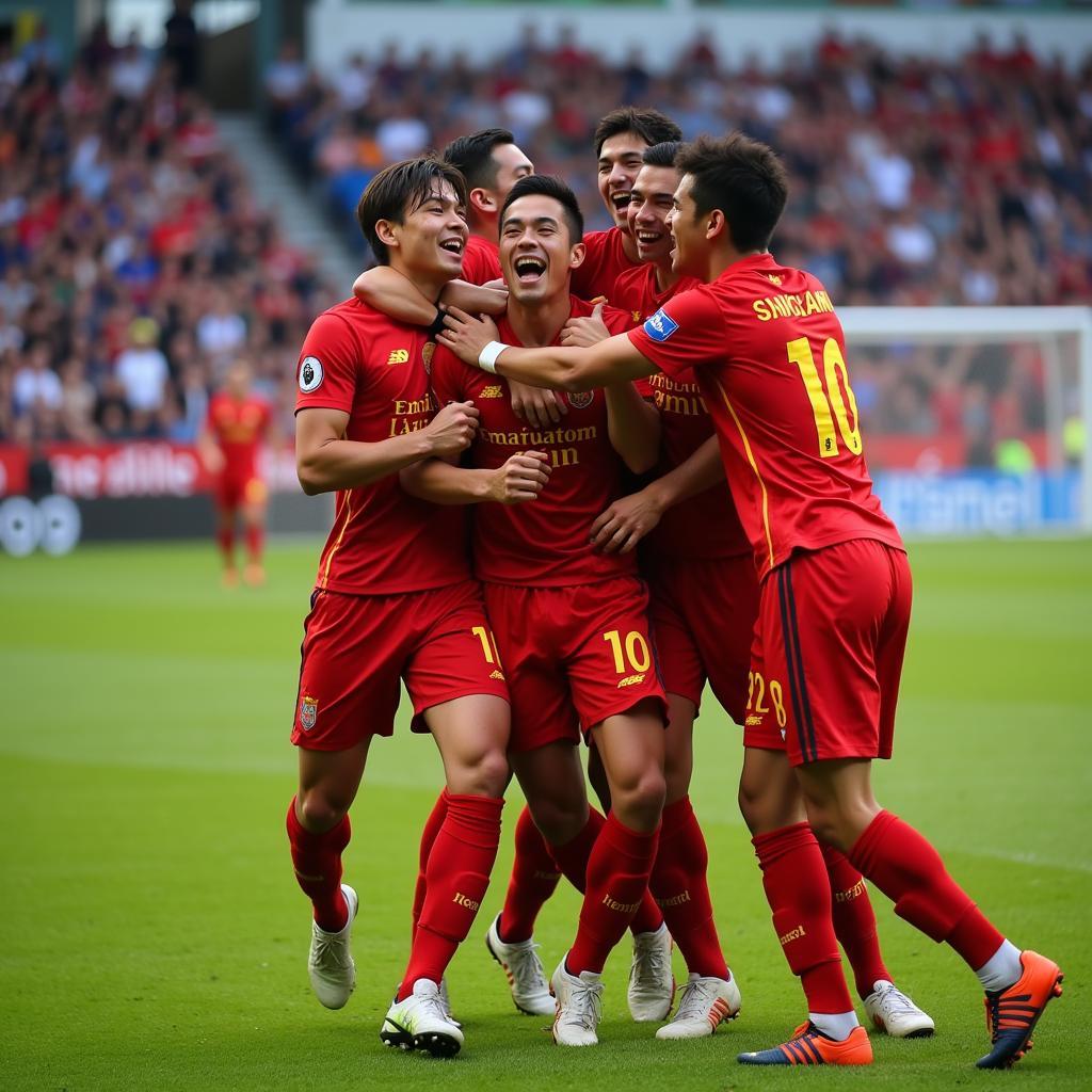 Duy Manh celebrating a crucial goal for the national team