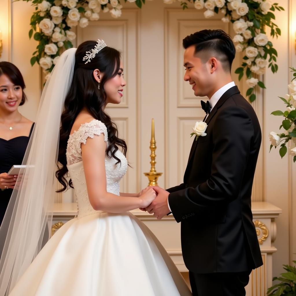 Duy Manh and his bride during the wedding ceremony