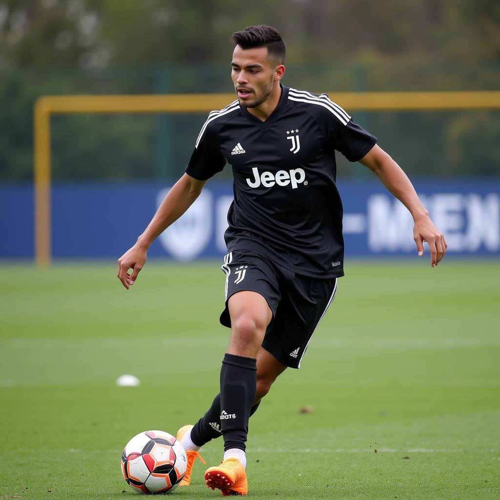 Paulo Dybala trains intensely during a Juventus practice