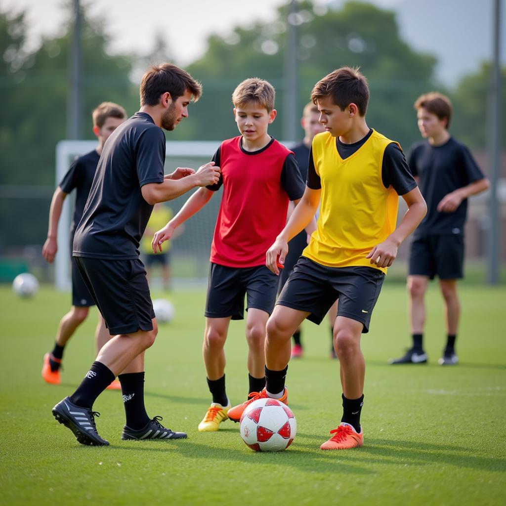 Young footballers practicing ball control drills