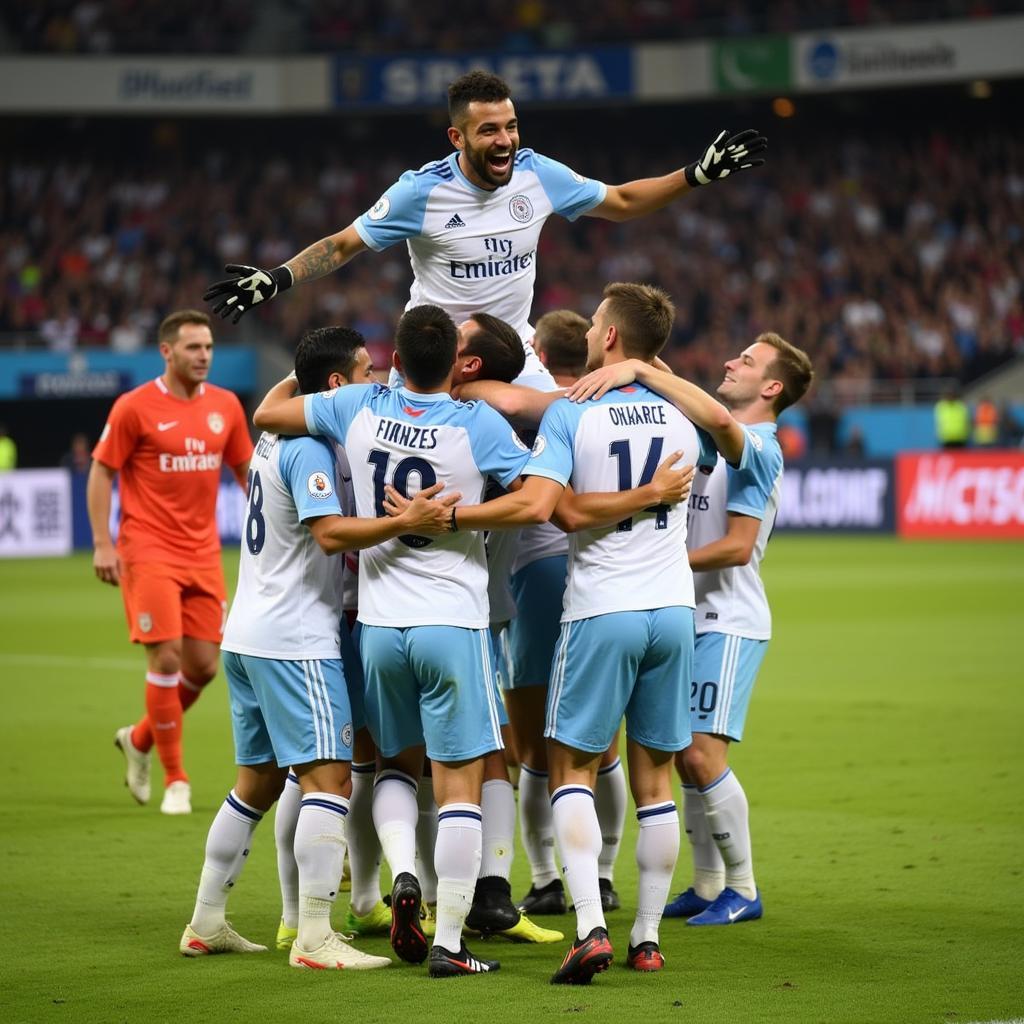 Eboueur celebrating a goal with his teammates