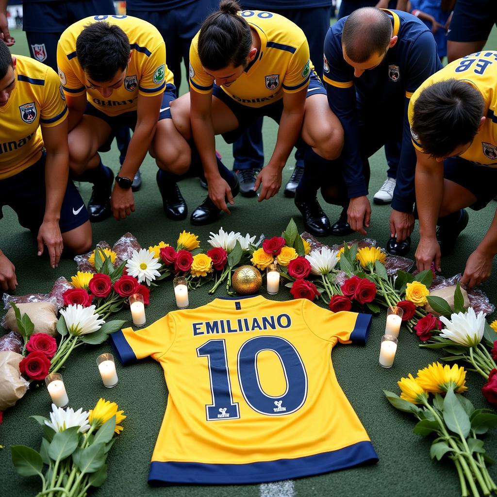 Emiliano Sala Tribute - A heartfelt image showing fans and players mourning the loss of Emiliano Sala