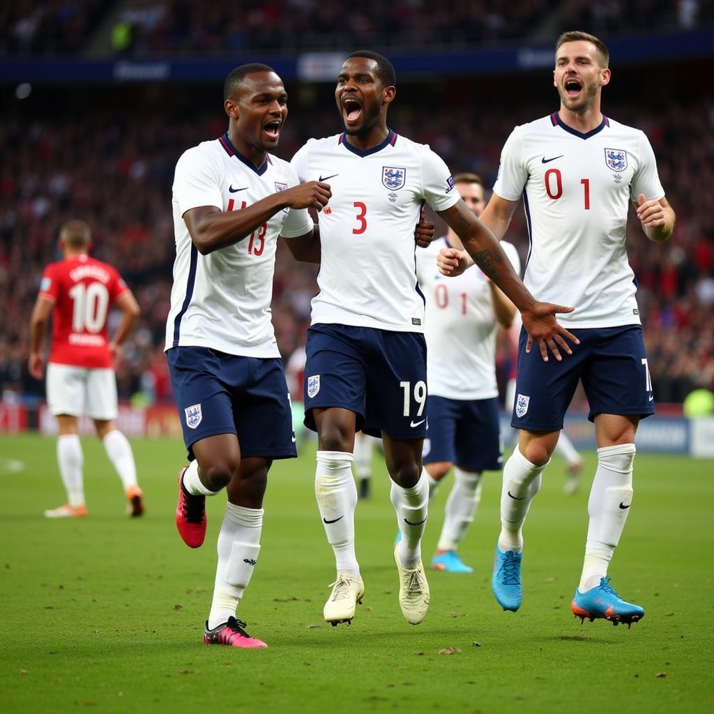 England National Team celebrating a goal during the Euro 2020 Qualifiers