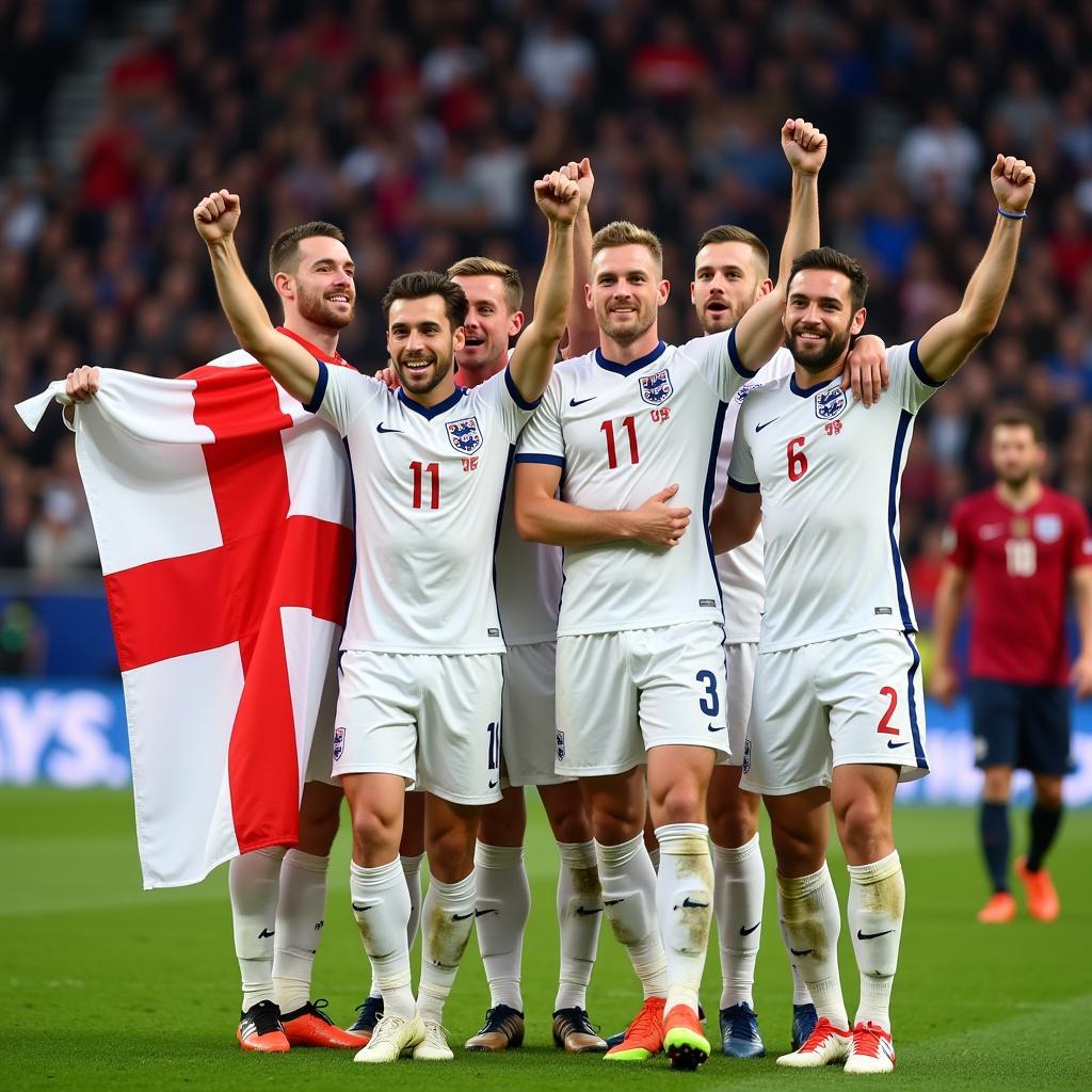 English Footballers Celebrating Victory