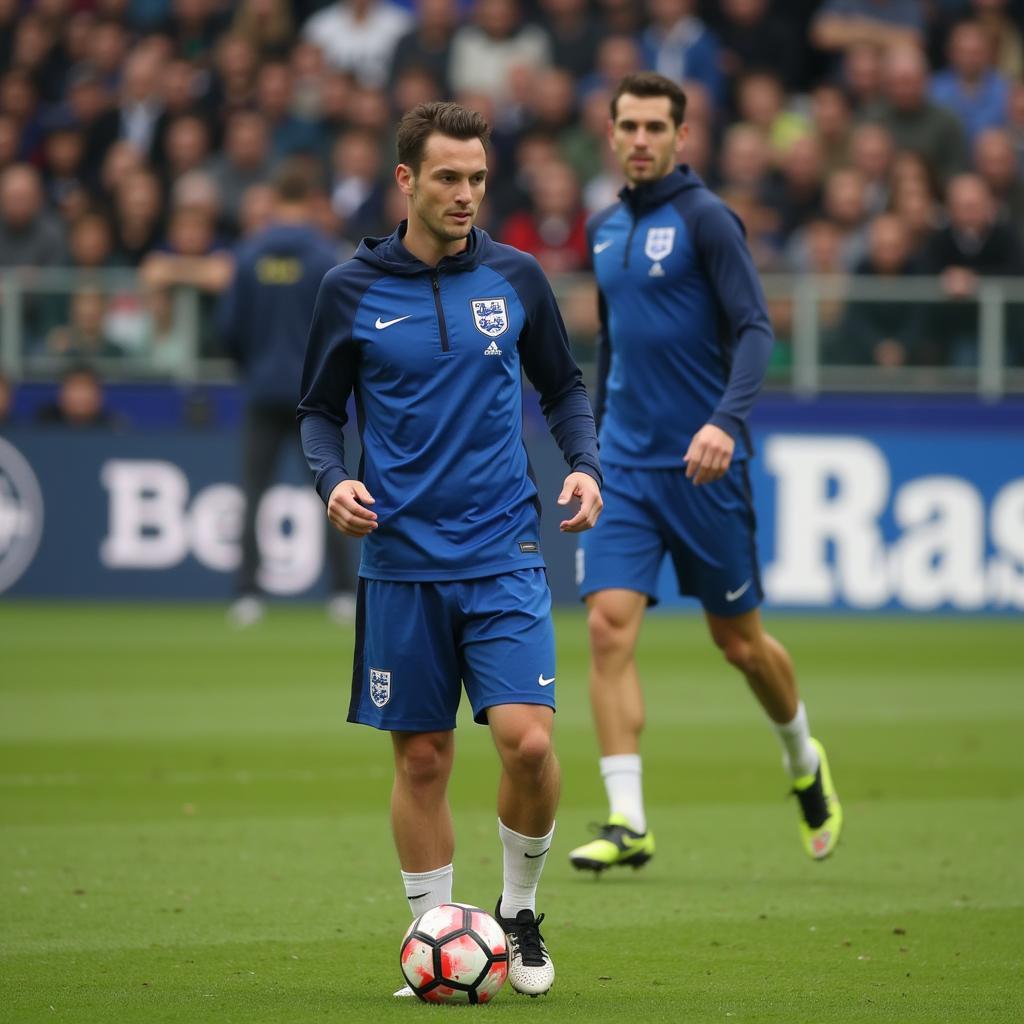 An English footballer training hard