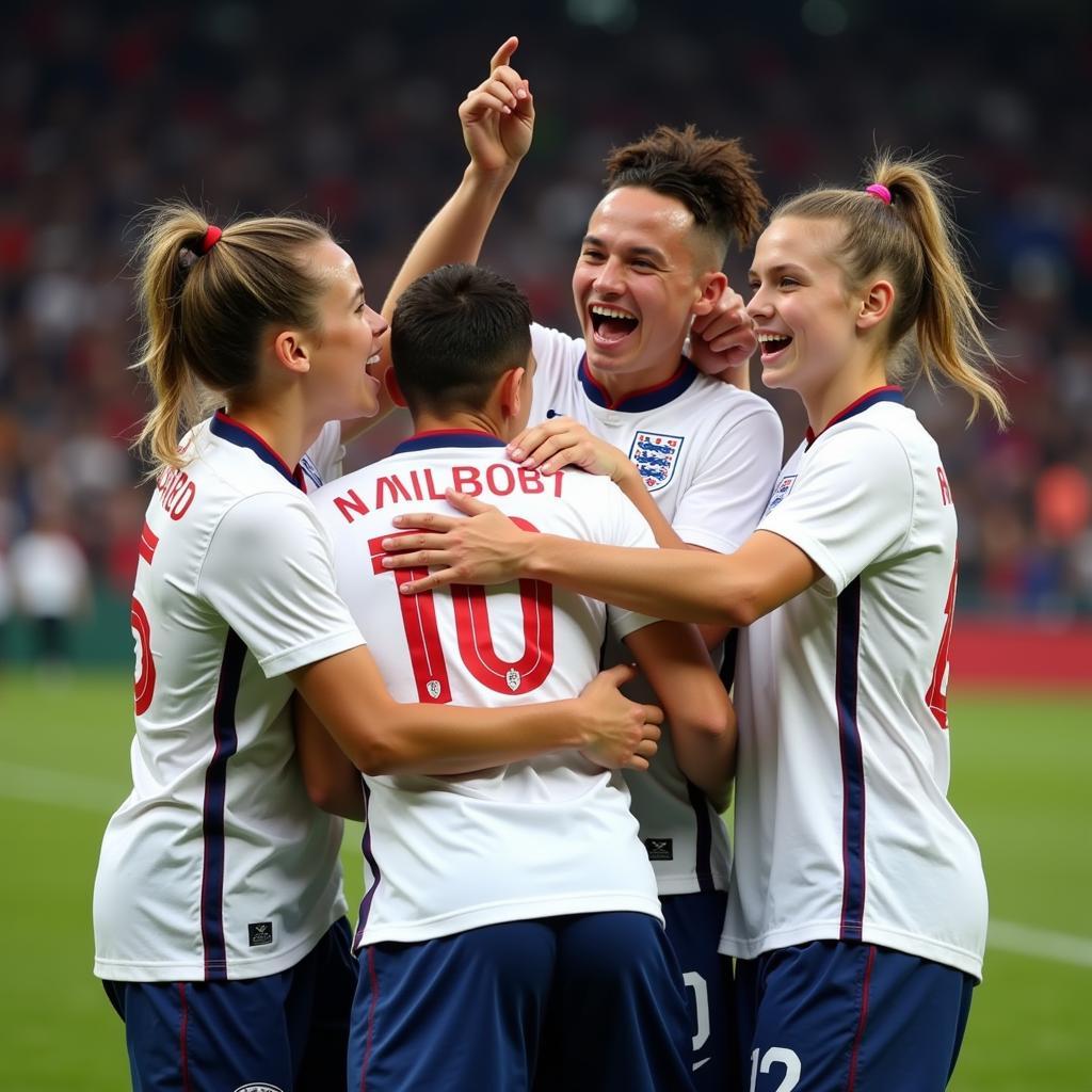 England's young football stars celebrating a goal