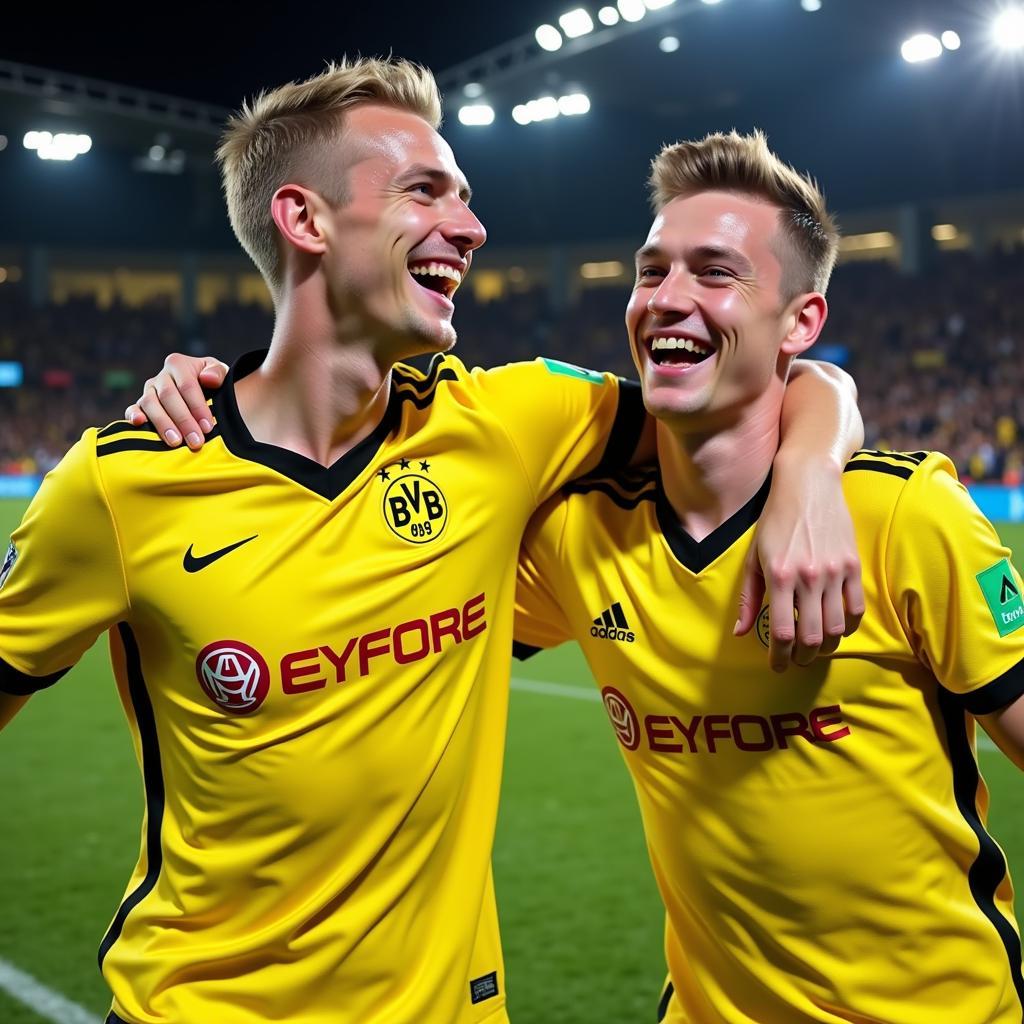 Erling Haaland and Jude Bellingham celebrate a goal together