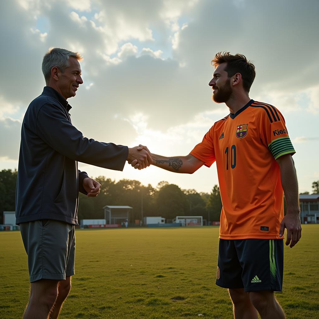 Erling Haaland and Lionel Messi shaking hands