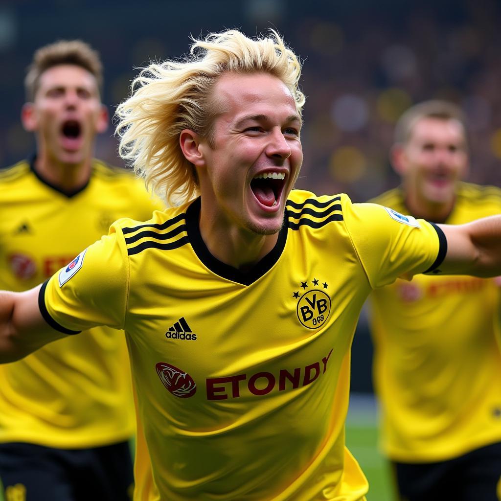 Erling Haaland celebrating a goal for Borussia Dortmund