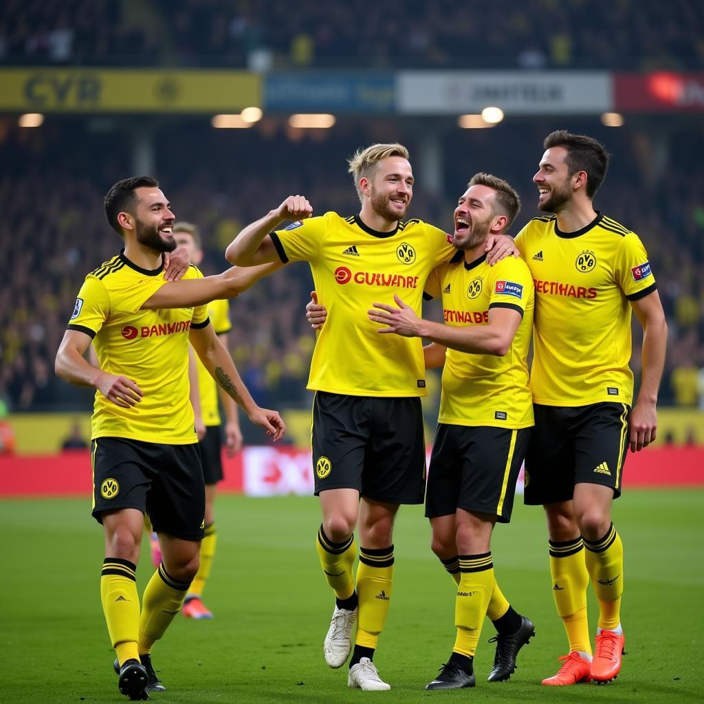 Erling Haaland celebrating a goal with Borussia Dortmund teammates