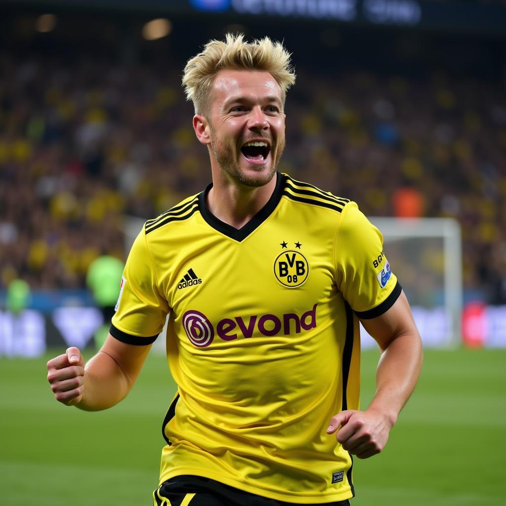 Erling Haaland celebrating a goal for Borussia Dortmund in the Champions League