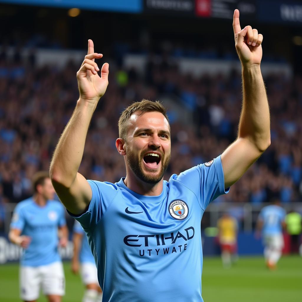 Erling Haaland celebrating a goal for Manchester City