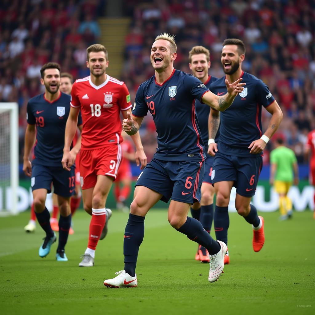 Erling Haaland celebrates scoring a goal, his Nike Mercurial Vapor boots prominent