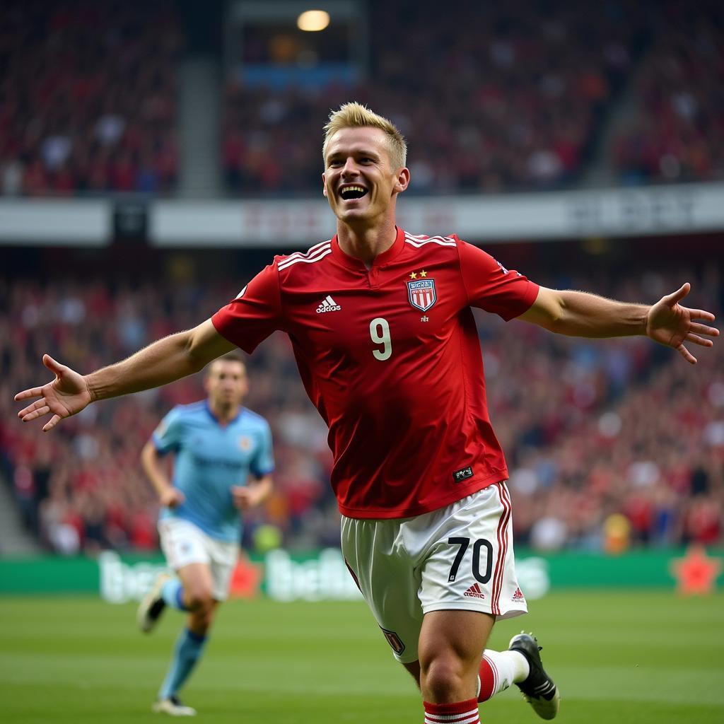 Erling Haaland celebrating a goal in front of fans