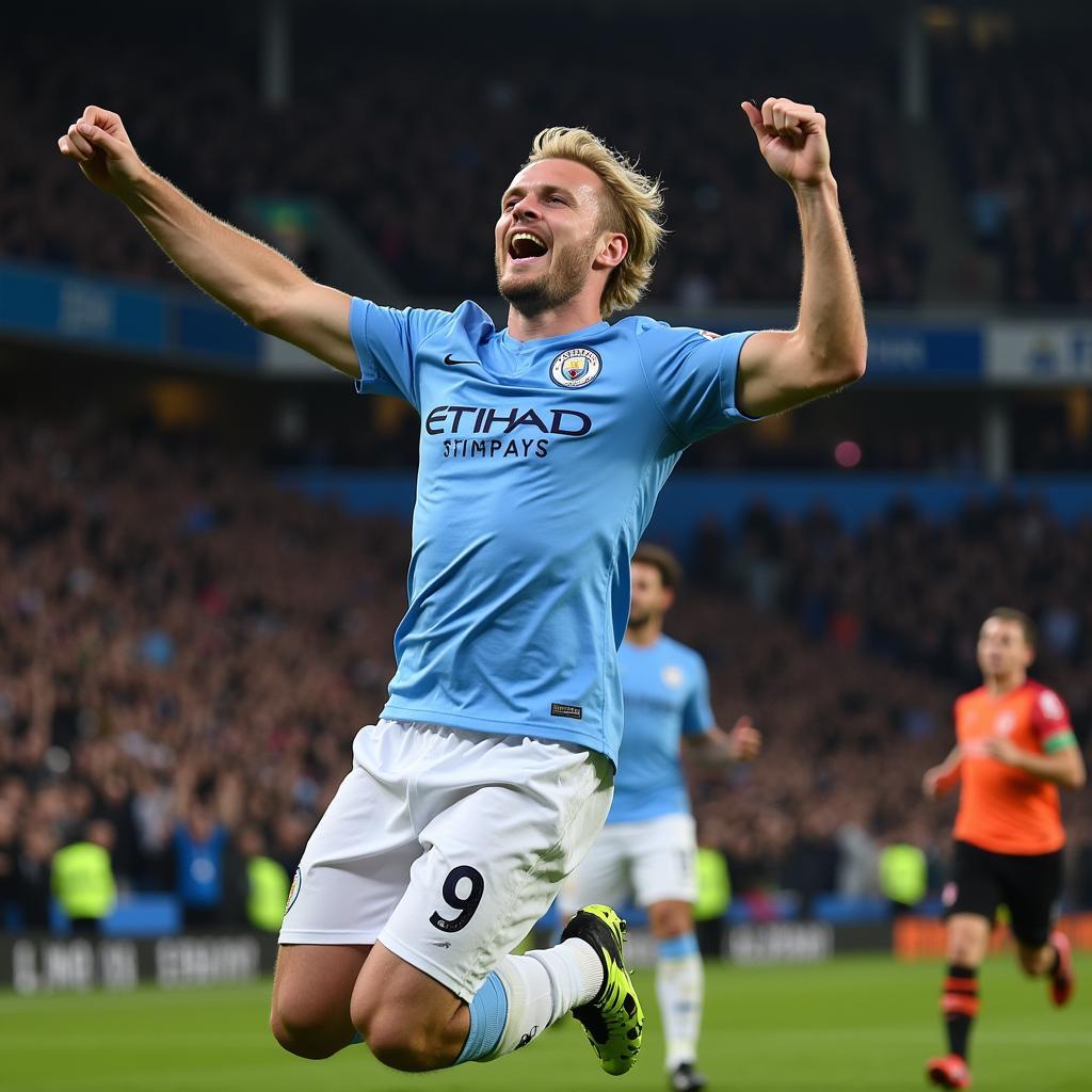 Erling Haaland celebrating a goal for Manchester City