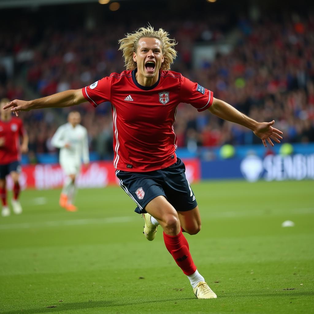 Erling Haaland celebrating a goal after scoring