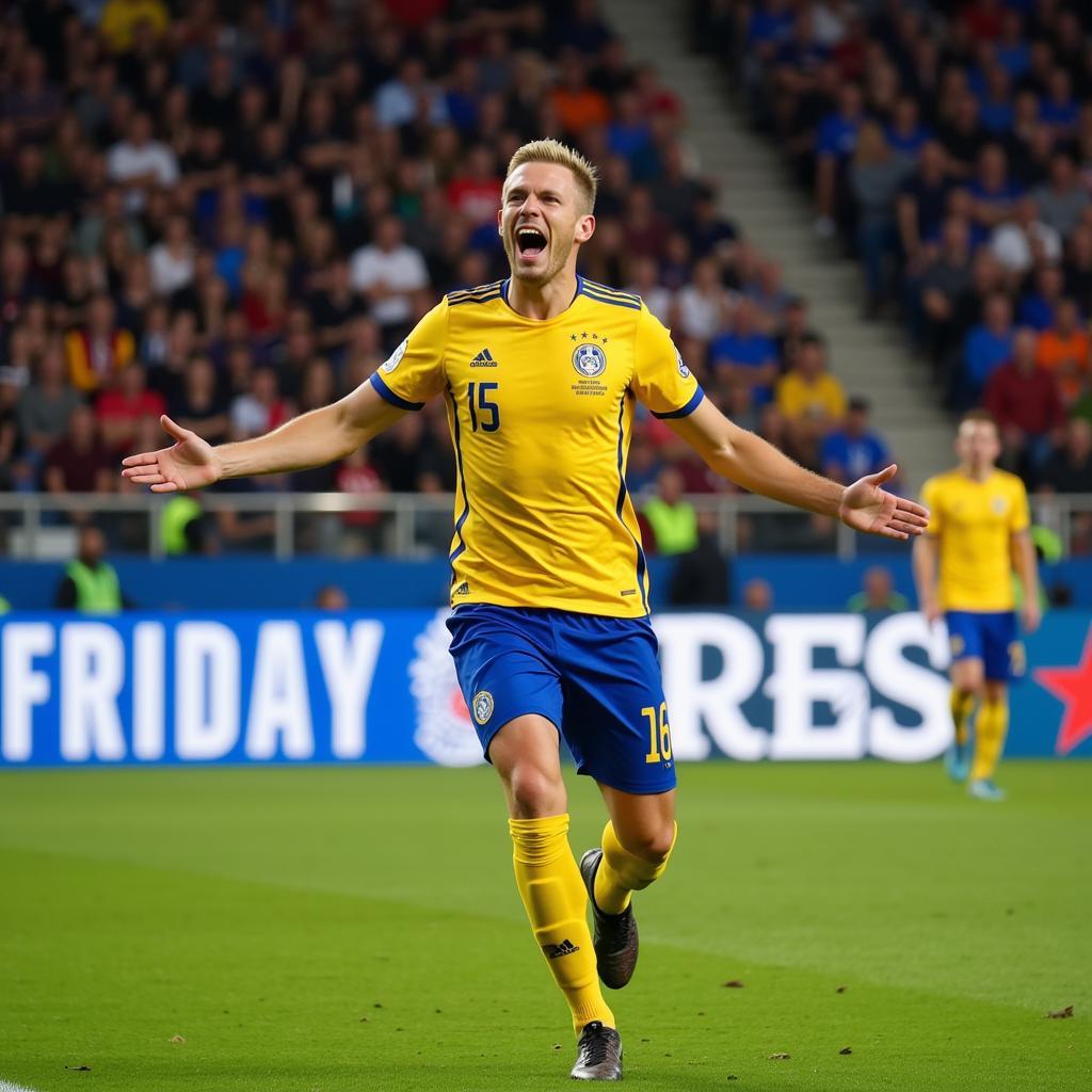 Erling Haaland celebrating a goal after scoring