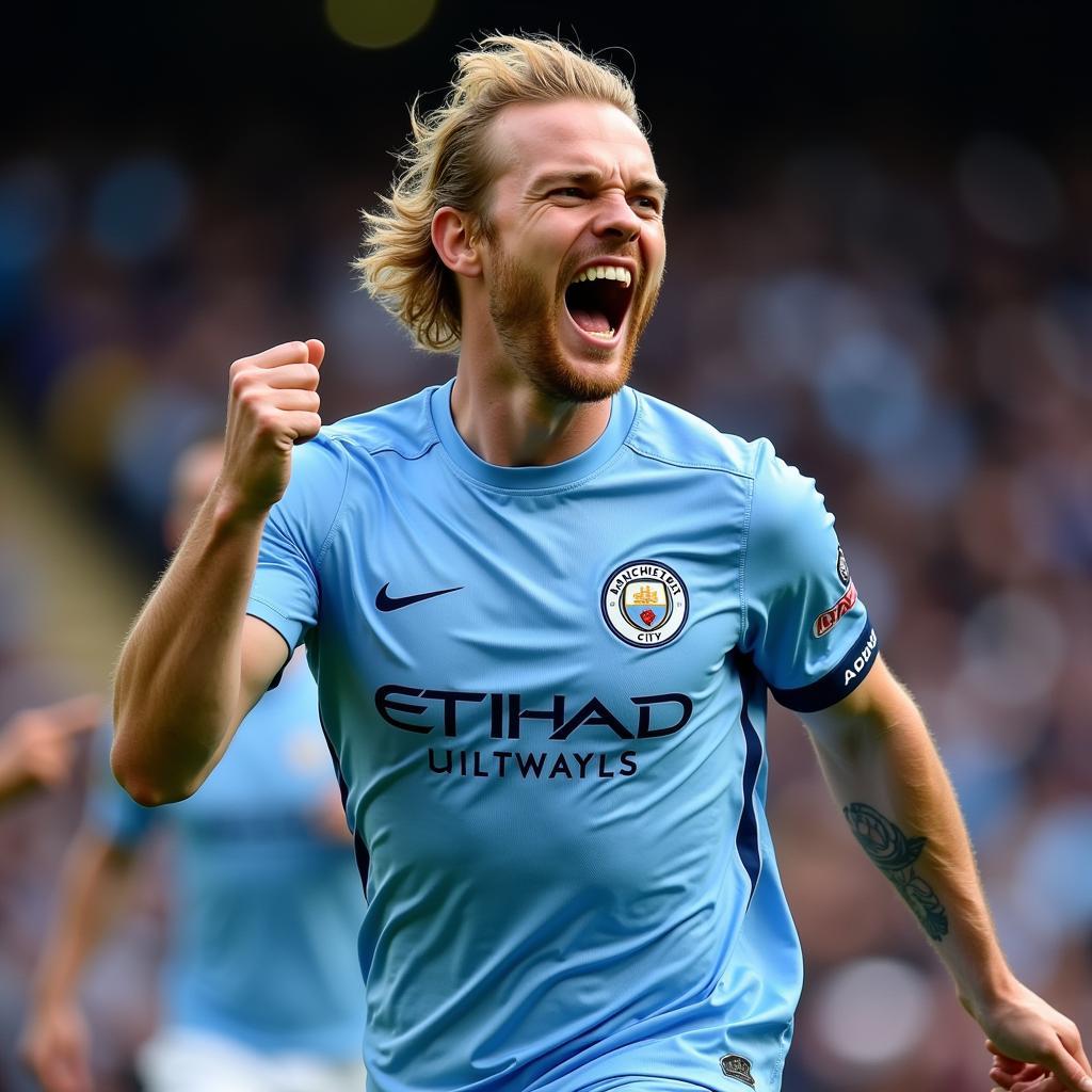 Erling Haaland celebrates a goal for Manchester City