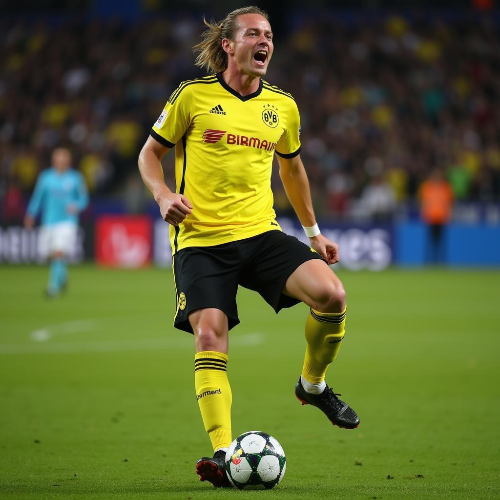 Erling Haaland celebrates a goal with Borussia Dortmund