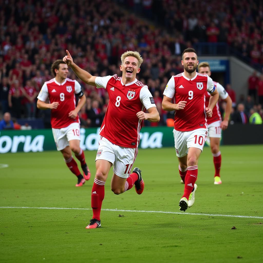 Erling Haaland celebrating a goal with teammates