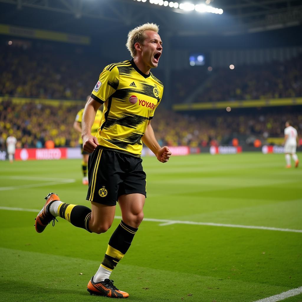 Erling Haaland celebrates a goal for Borussia Dortmund