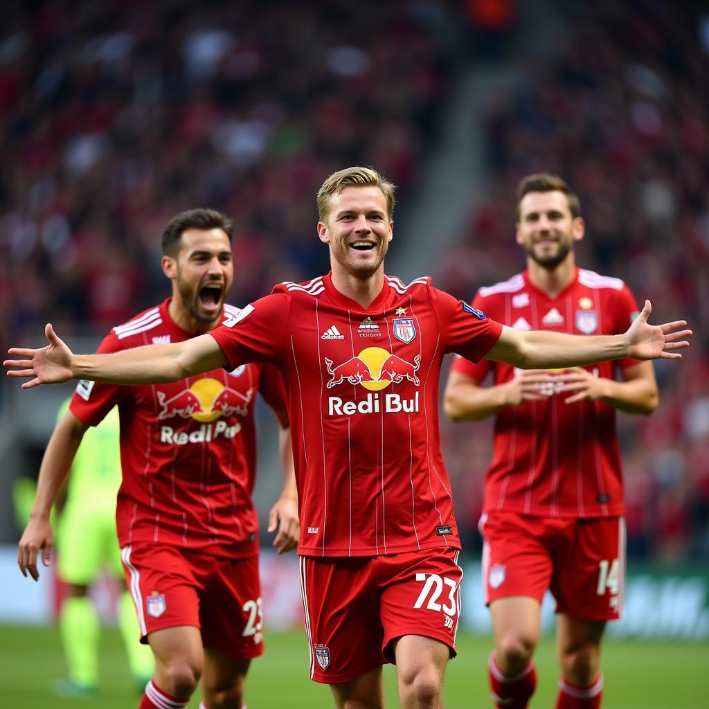 Erling Haaland celebrating a goal for Red Bull Salzburg