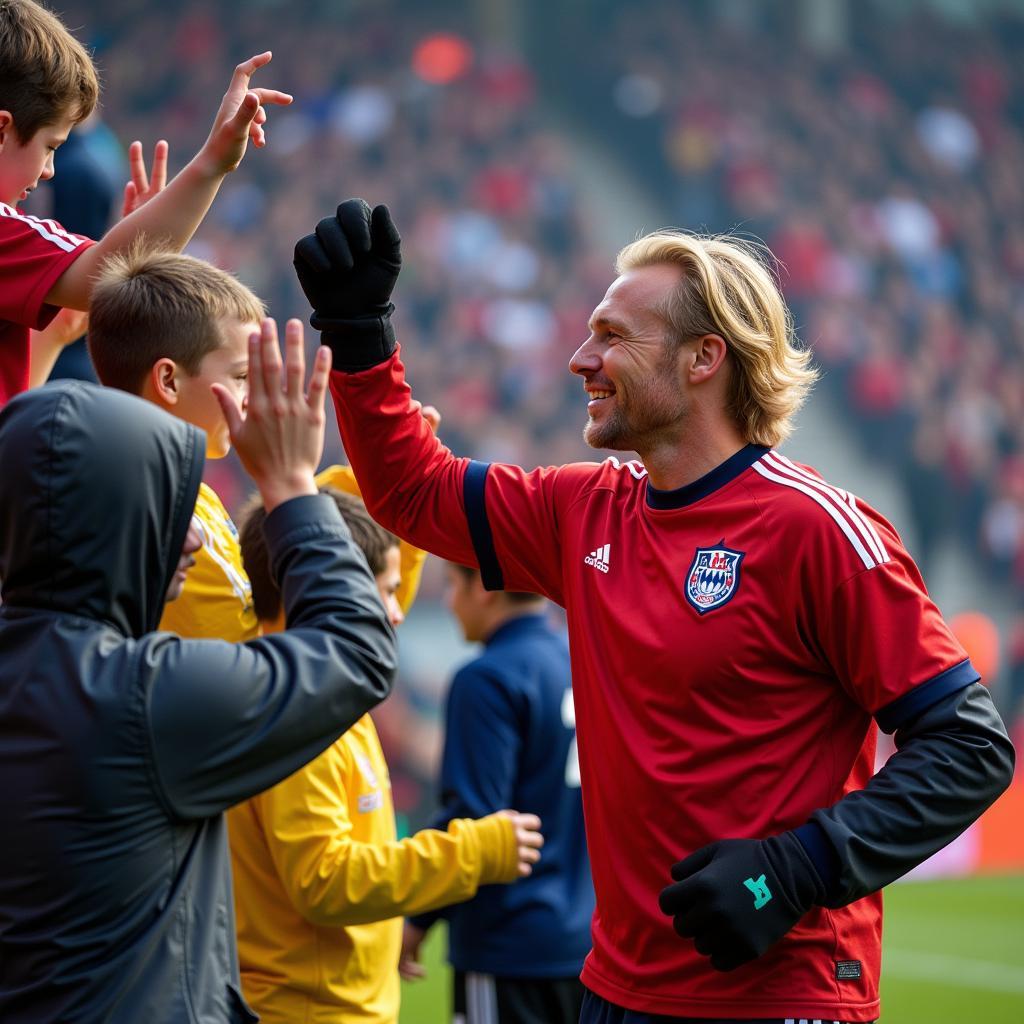 Erling Haaland celebrating a goal with young fans