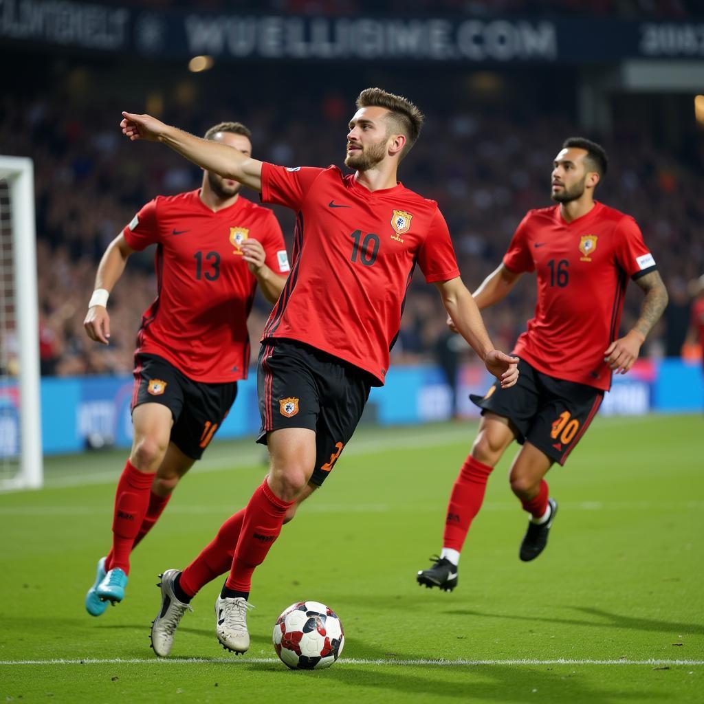 Erling Haaland celebrating a goal with teammates