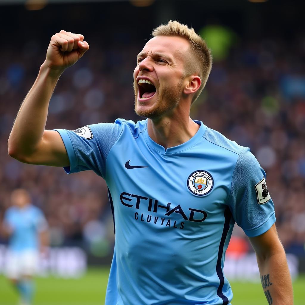 Erling Haaland celebrates a goal for Manchester City