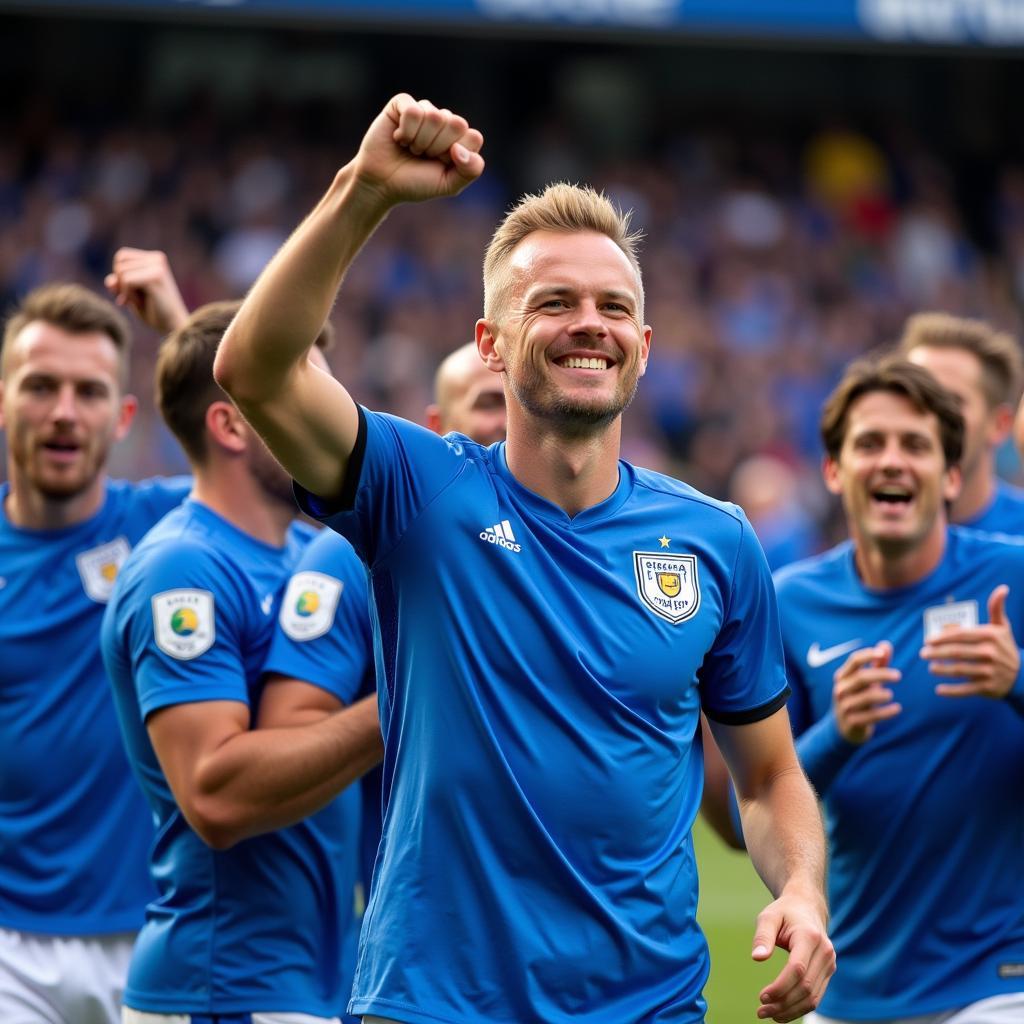 Erling Haaland celebrates a goal with his teammates