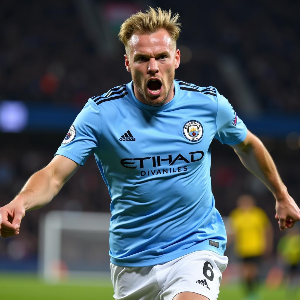 Erling Haaland celebrates a goal for Manchester City