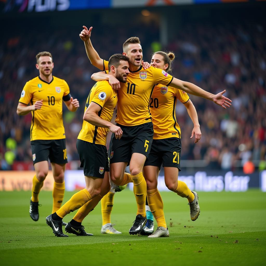 Erling Haaland celebrates a goal with teammates