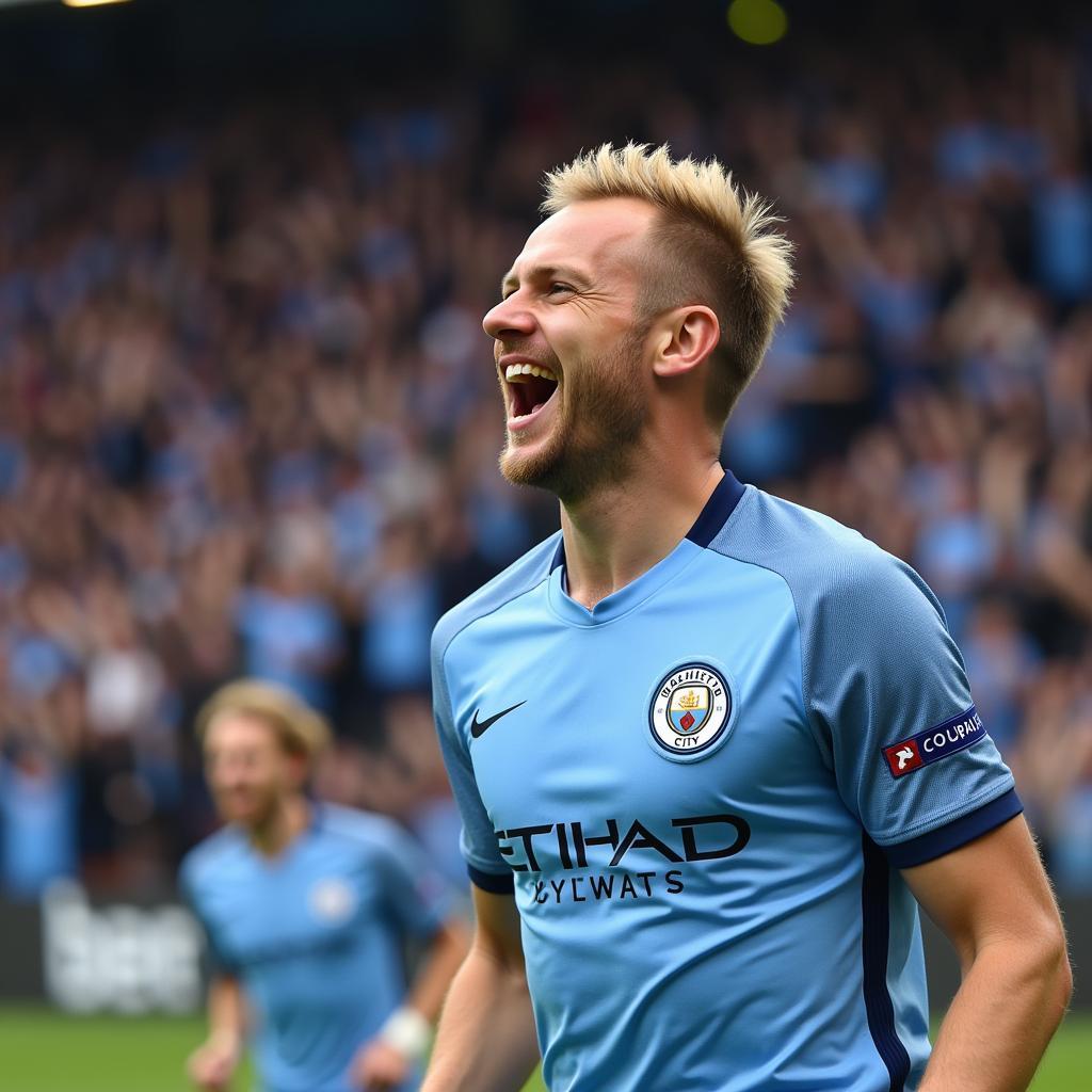 Erling Haaland celebrates a goal for Manchester City.