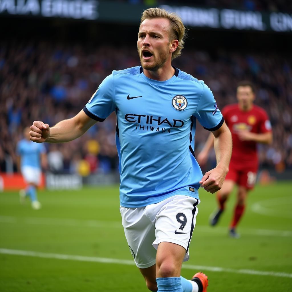 Erling Haaland celebrates a goal for Manchester City